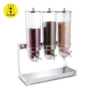 Dispensador Alcosa de Cereales 3 Tolvas/ 3.5 Lt Base De Acero Inoxidable